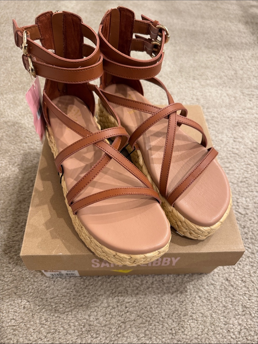 Sam & Libby, Size 8 Brown Strappy Espadrille Platform Sandals